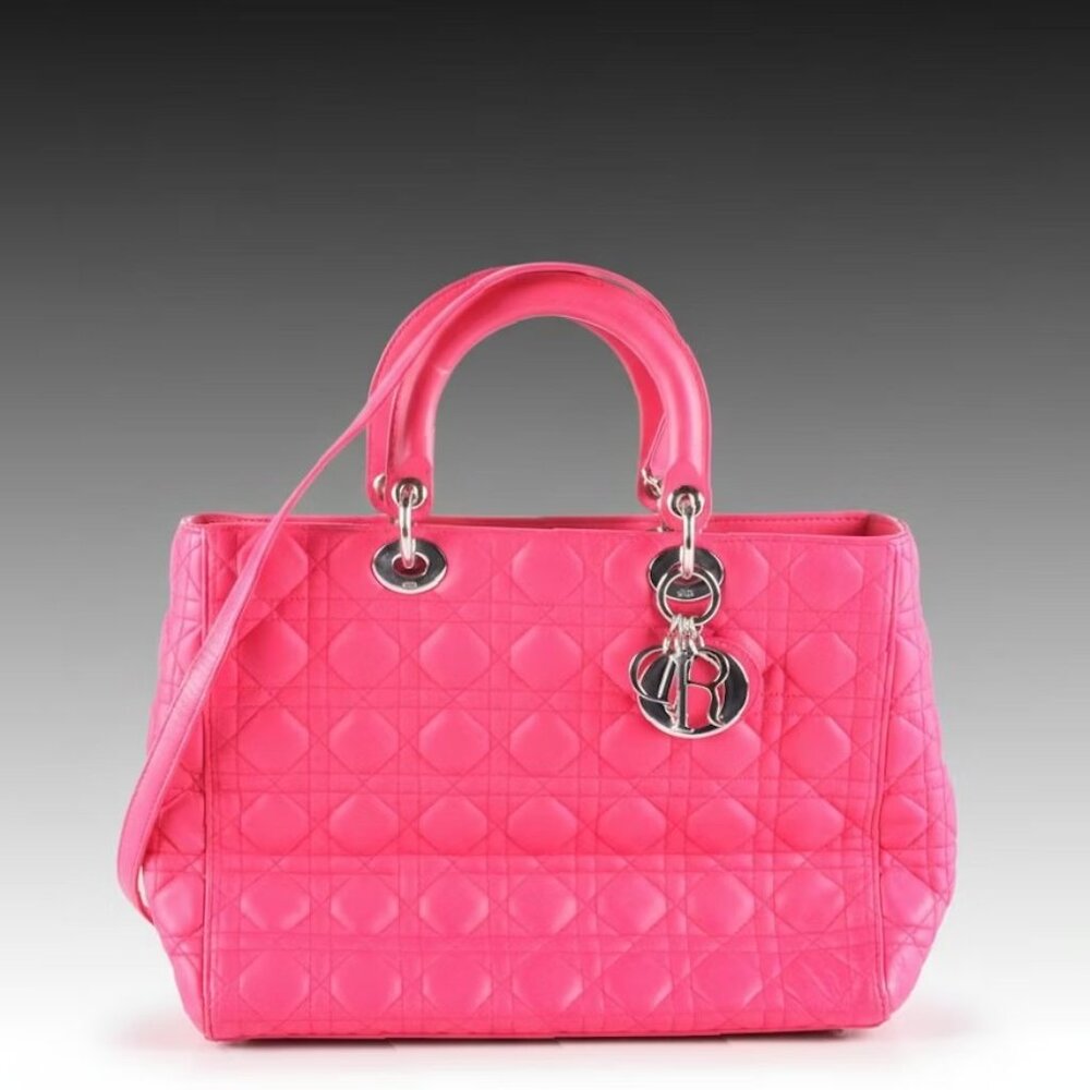 Christian Dior Lady Dior Handbag Pink Cannage Quilted Lambskin Leather